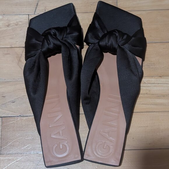 Ganni | Soft Knot Mule Sandals In Black Satin - Picture 5 of 12